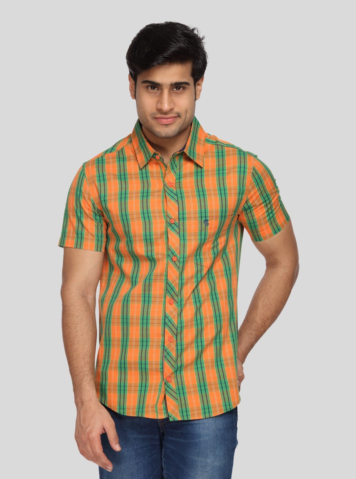 Men’s Orange Checked Shirt – Vibrant Casualwear for Modern Men by Boer & Fitch - Boer and Fitch
