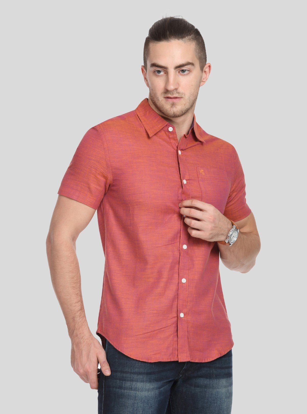 Men’s Orange Solid Slim Fit Shirt – Bold Statement Style by Boer & Fitch - Boer and Fitch
