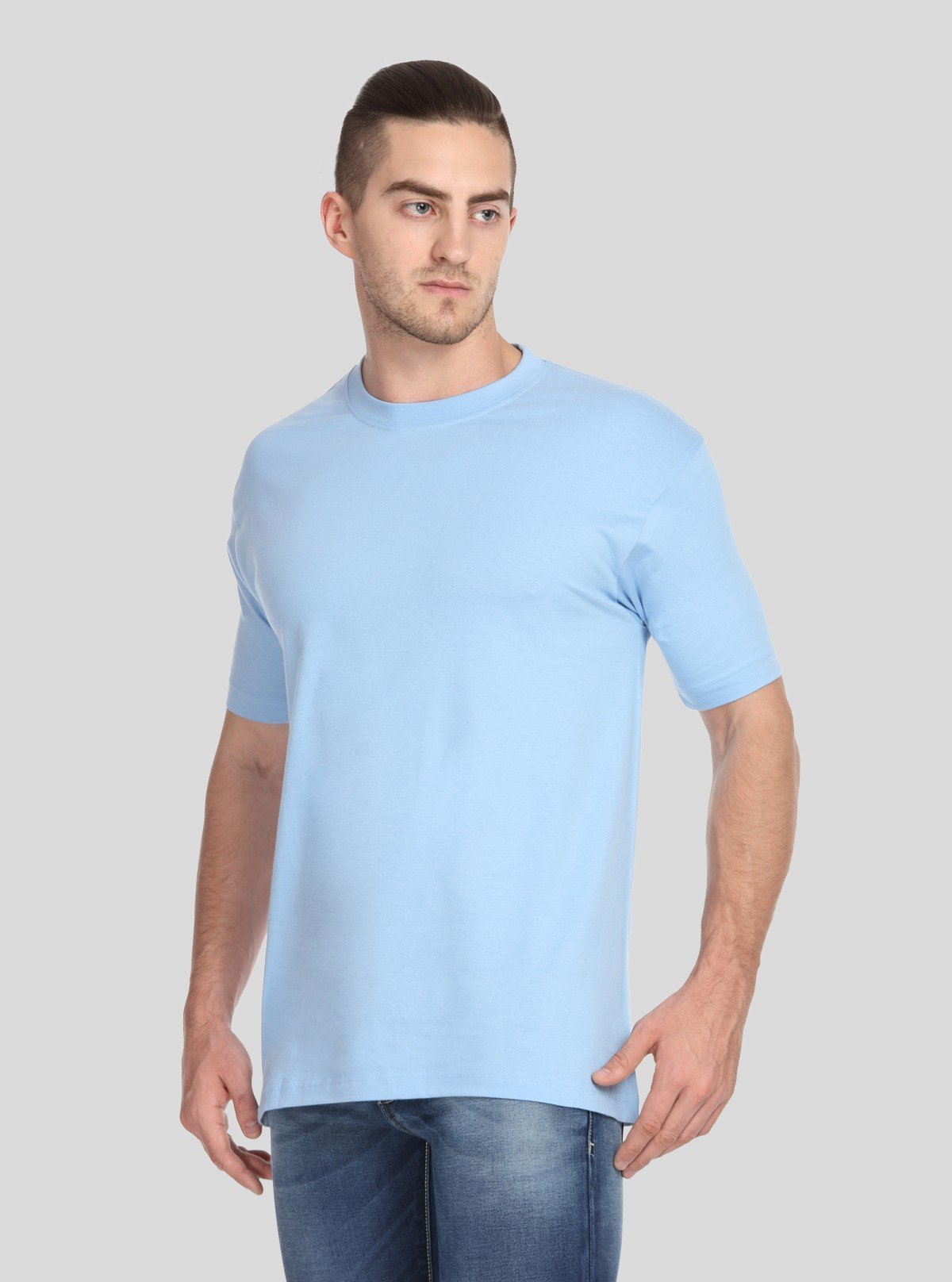 Men's Pastel Blue Basic Round Neck T-Shirt – Soft Color, Everyday Comfort - Boer and Fitch