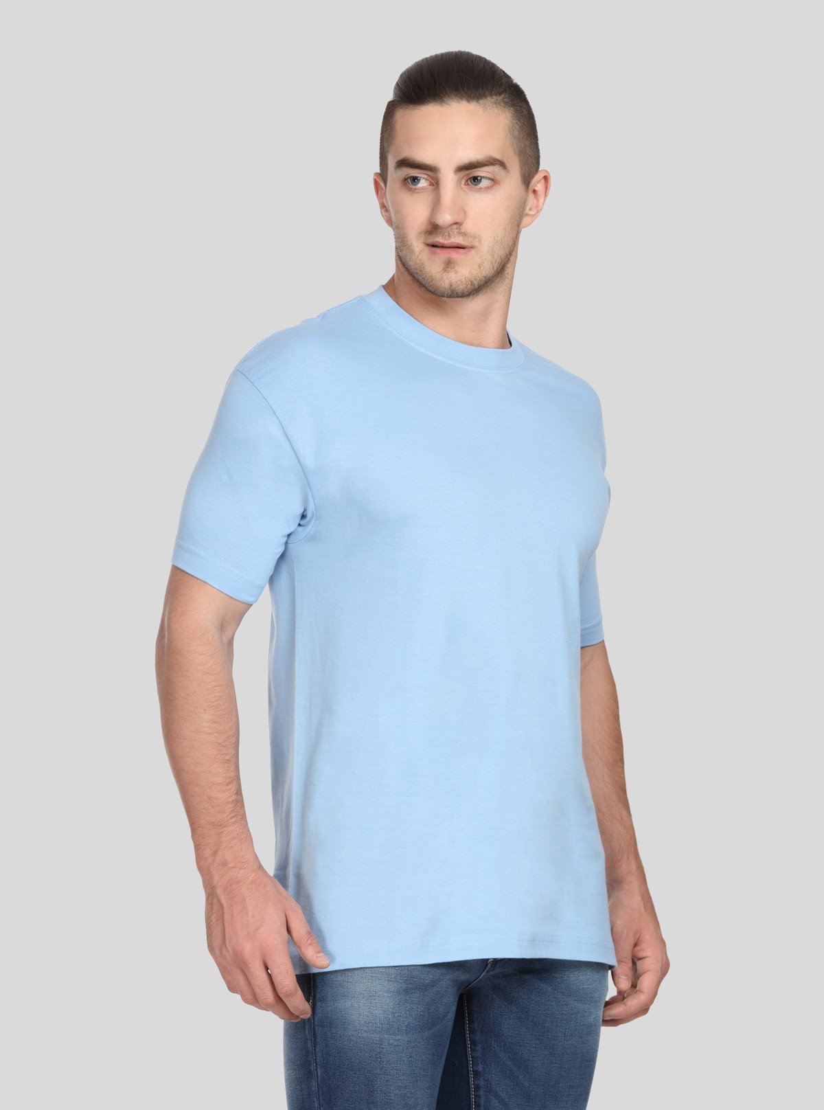 Men's Pastel Blue Basic Round Neck T-Shirt – Soft Color, Everyday Comfort - Boer and Fitch