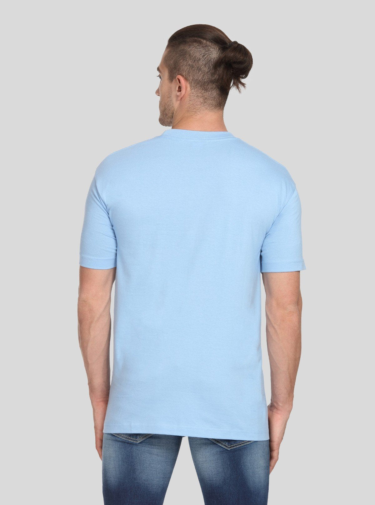 Men's Pastel Blue Basic Round Neck T-Shirt – Soft Color, Everyday Comfort - Boer and Fitch