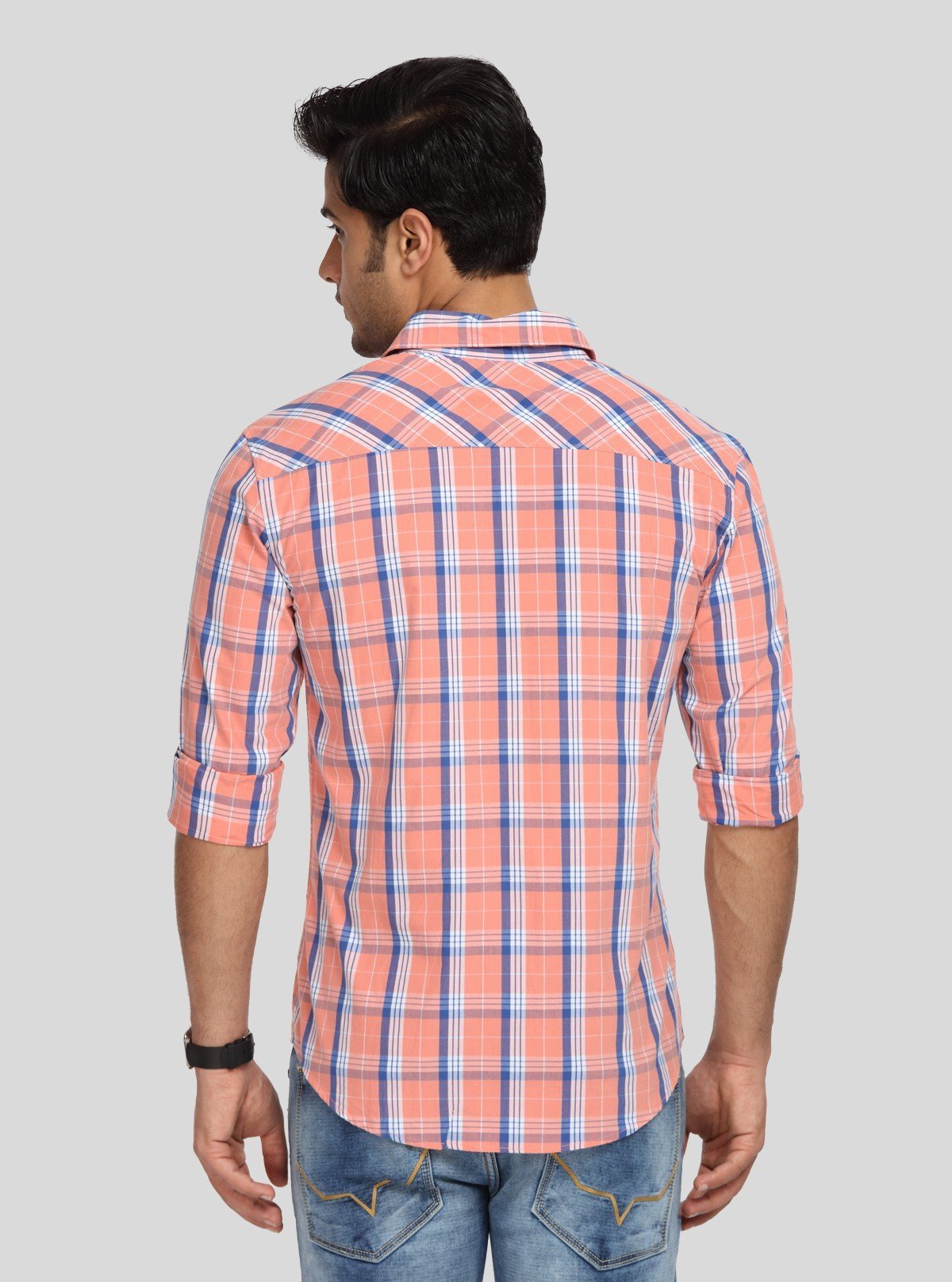 Men’s Peach Casual Checked Full Sleeve Shirt – Cool Comfort, Fresh Style - Boer and Fitch
