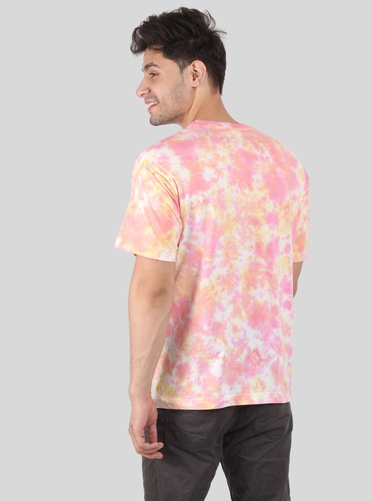 Men’s Pink and Yellow Tie and Dye T‑Shirt – Vibrant Cotton Streetwear Tee - Boer and Fitch