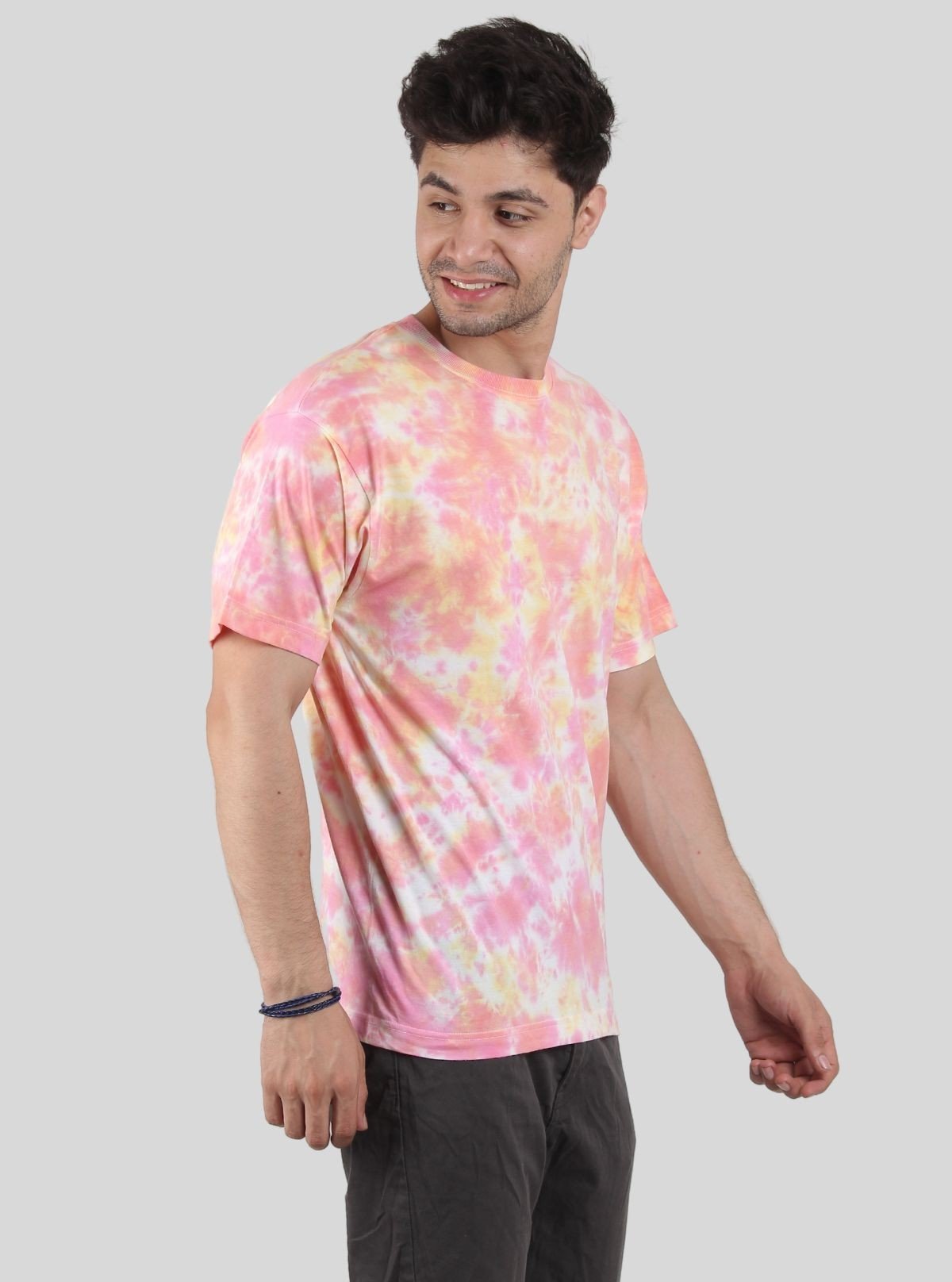 Men’s Pink and Yellow Tie and Dye T‑Shirt – Vibrant Cotton Streetwear Tee - Boer and Fitch
