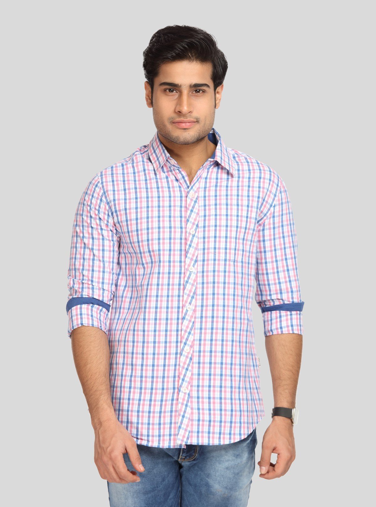 Men’s Pink Checked Slim Fit Full Sleeve Shirt – Smart Casual Style by Boer & Fitch - Boer and Fitch
