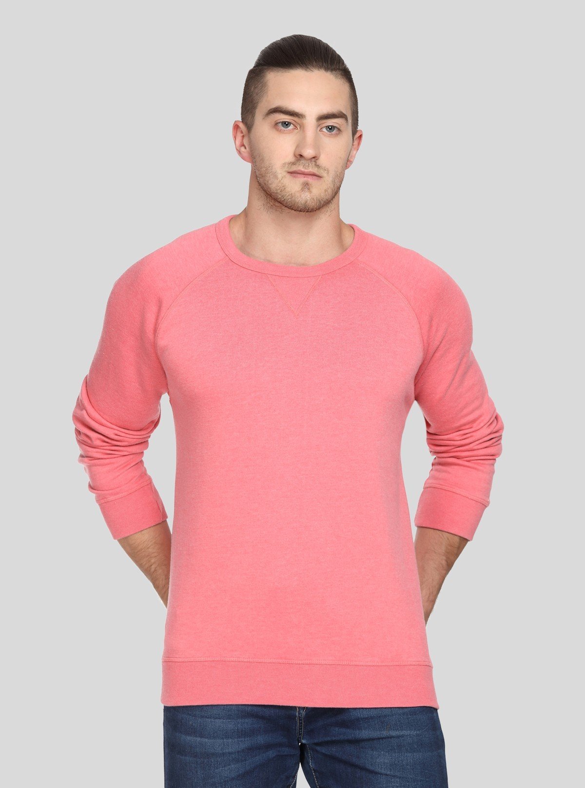 Men’s Pink V - Cut Fleece Sweatshirt – Bold, Soft & Stylish Comfort - Boer and Fitch