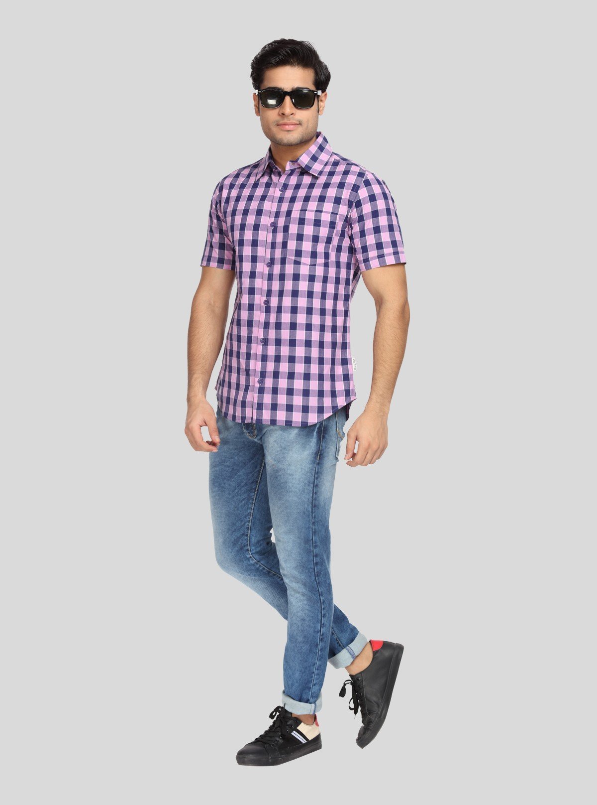 Men's Purple Broad Checked Half Sleeve Shirt – Vibrant, Breezy & Casual - Boer and Fitch