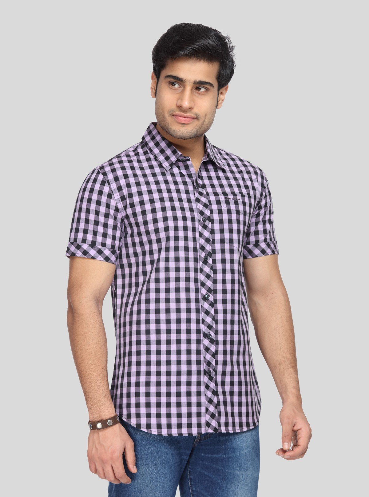 Men’s Purple Casual Checked Half Sleeve Shirt – Vibrant Checks, Relaxed Fit - Boer and Fitch