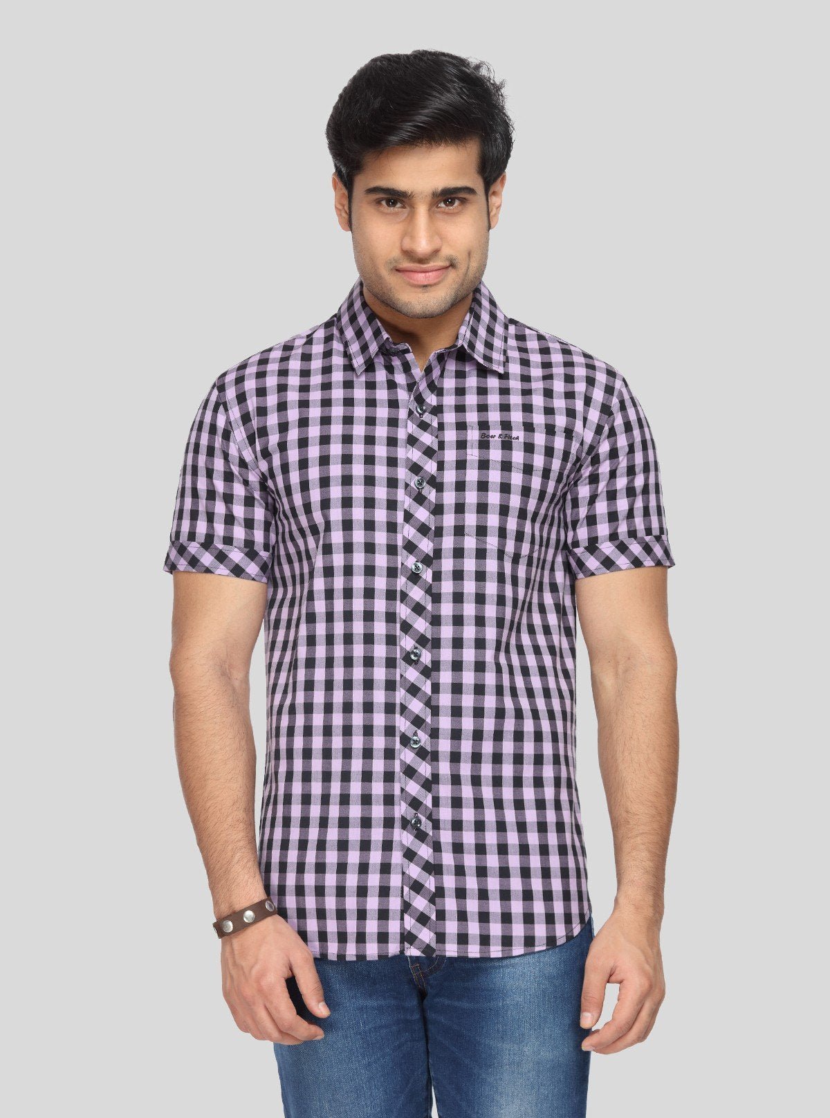 Men’s Purple Casual Checked Half Sleeve Shirt – Vibrant Checks, Relaxed Fit - Boer and Fitch