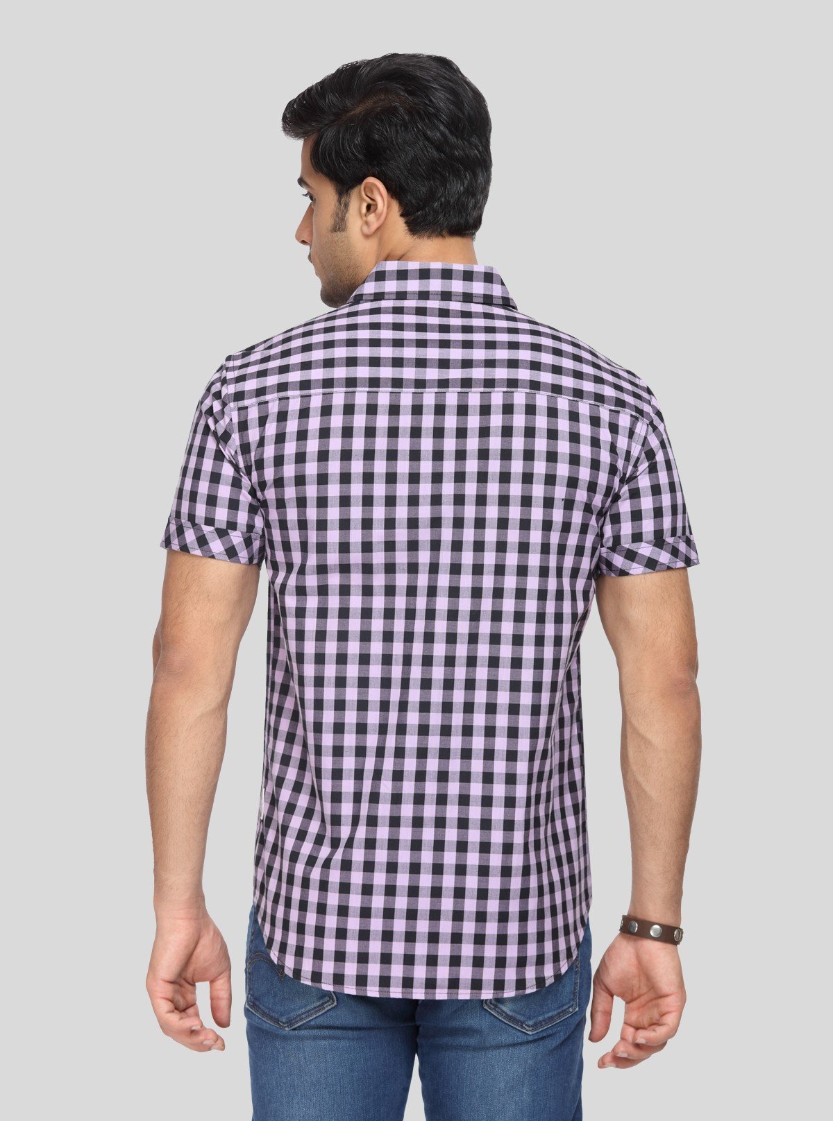 Men’s Purple Casual Checked Half Sleeve Shirt – Vibrant Checks, Relaxed Fit - Boer and Fitch