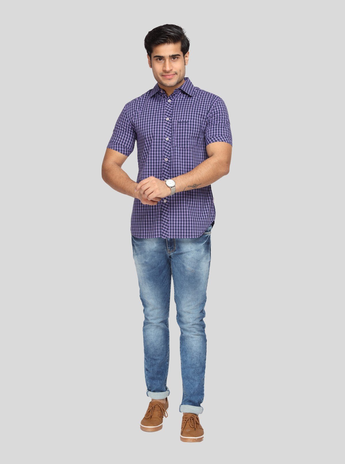 Men's Purple Checked Shirt – Bold, Timeless & Effortlessly Casual Style - Boer and Fitch