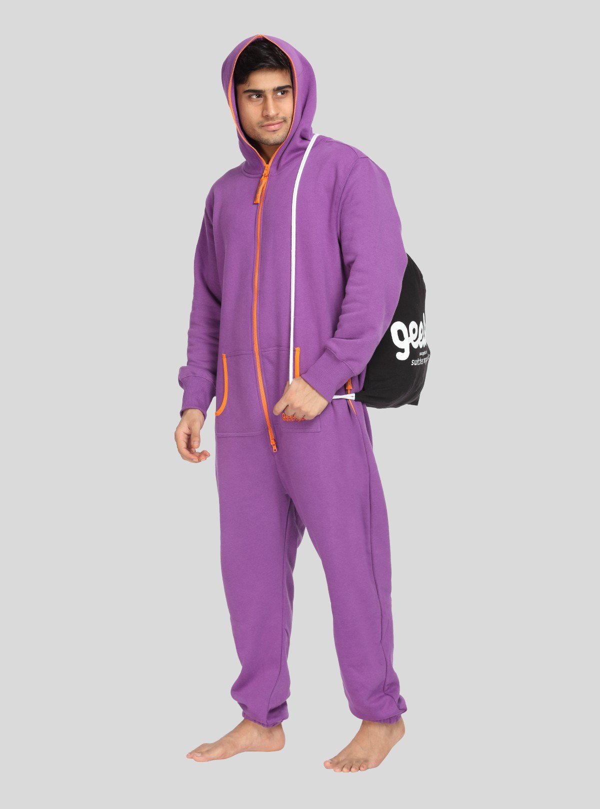Men’s Purple Hooded Jumpsuit – All - in - One Comfort with Urban Style - Boer and Fitch