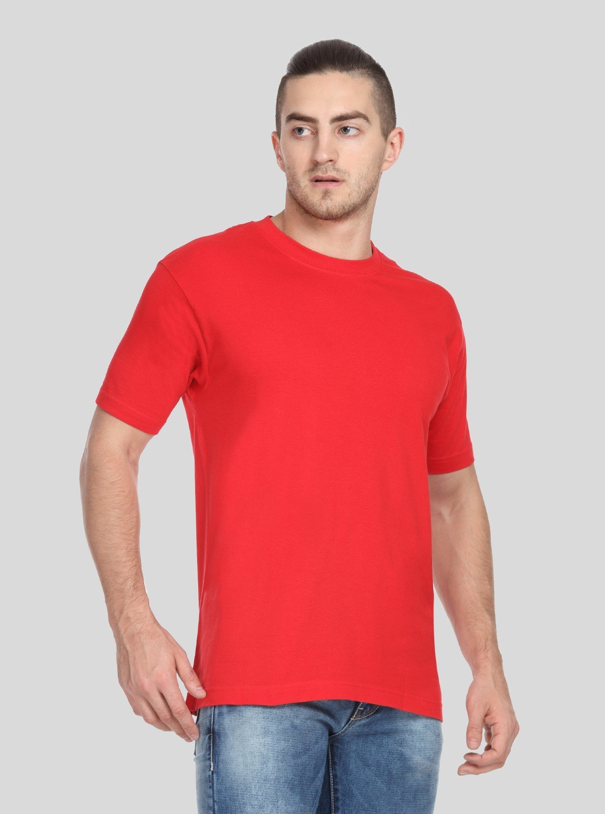 Men's Red Basic Crew Neck T-Shirt – Bold Everyday Essential in Soft Cotton - Boer and Fitch