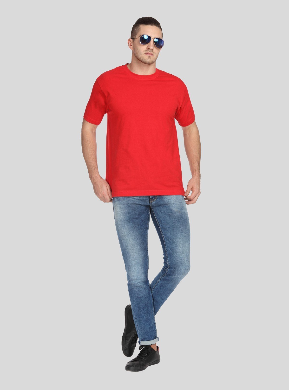 Men's Red Basic Crew Neck T-Shirt – Bold Everyday Essential in Soft Cotton - Boer and Fitch