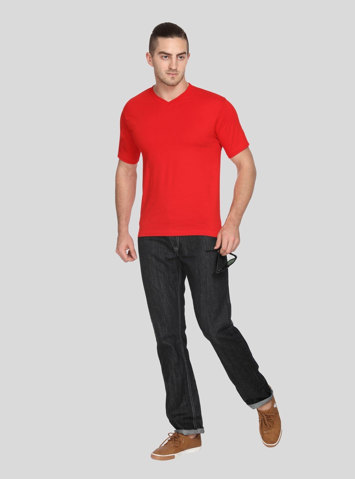 Men’s Red Basic V - Neck T-Shirt – Classic Fit Cotton Tee for Daily Wear - Boer and Fitch