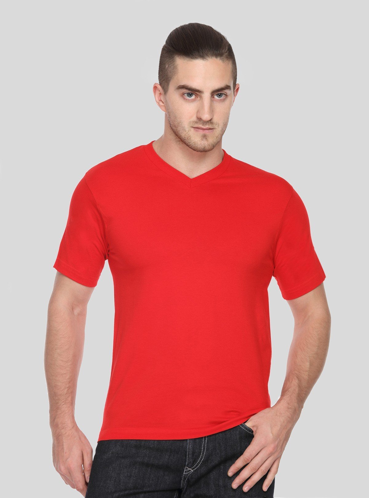 Men’s Red Basic V - Neck T-Shirt – Classic Fit Cotton Tee for Daily Wear - Boer and Fitch