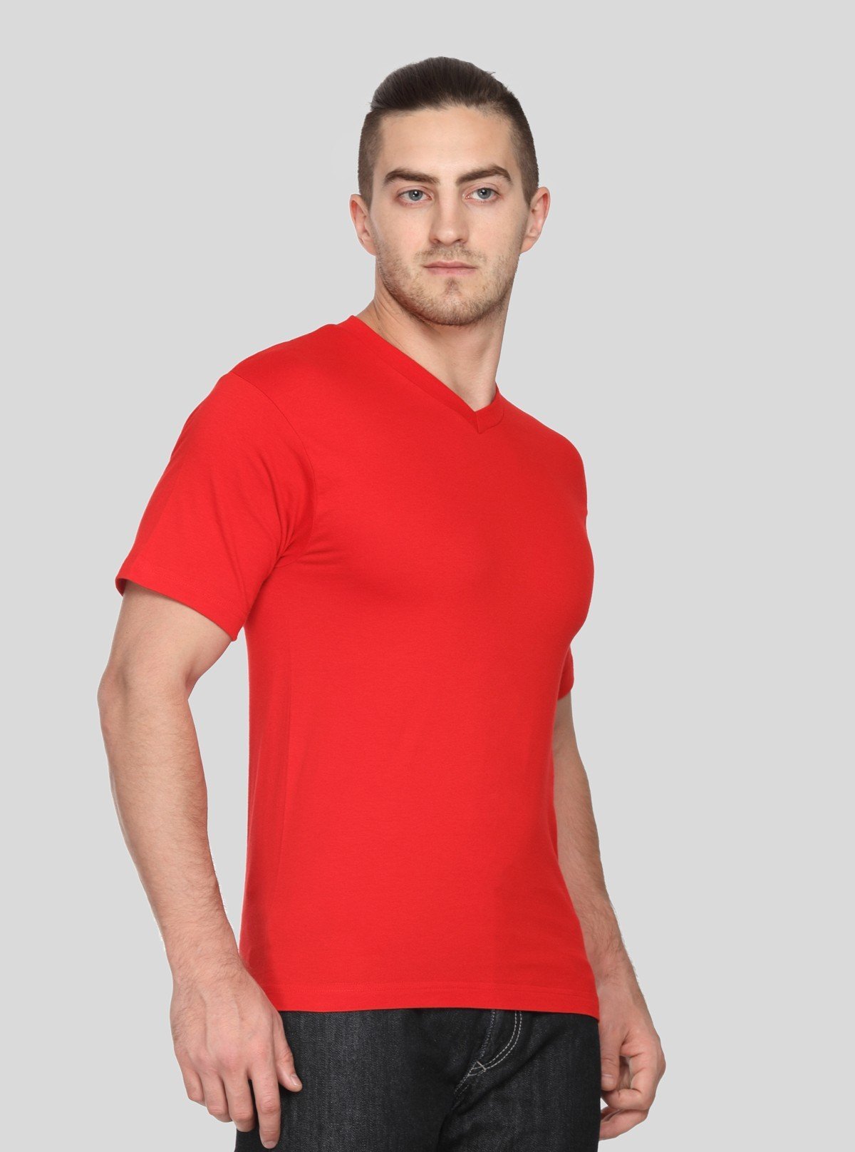 Men’s Red Basic V - Neck T-Shirt – Classic Fit Cotton Tee for Daily Wear - Boer and Fitch