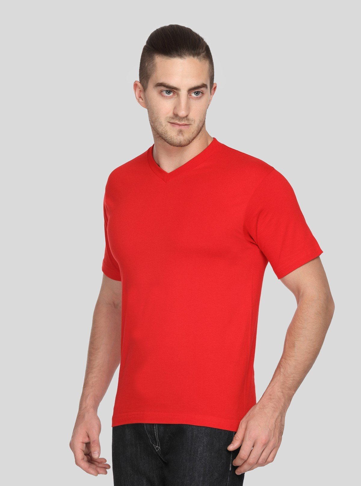 Men’s Red Basic V - Neck T-Shirt – Classic Fit Cotton Tee for Daily Wear - Boer and Fitch