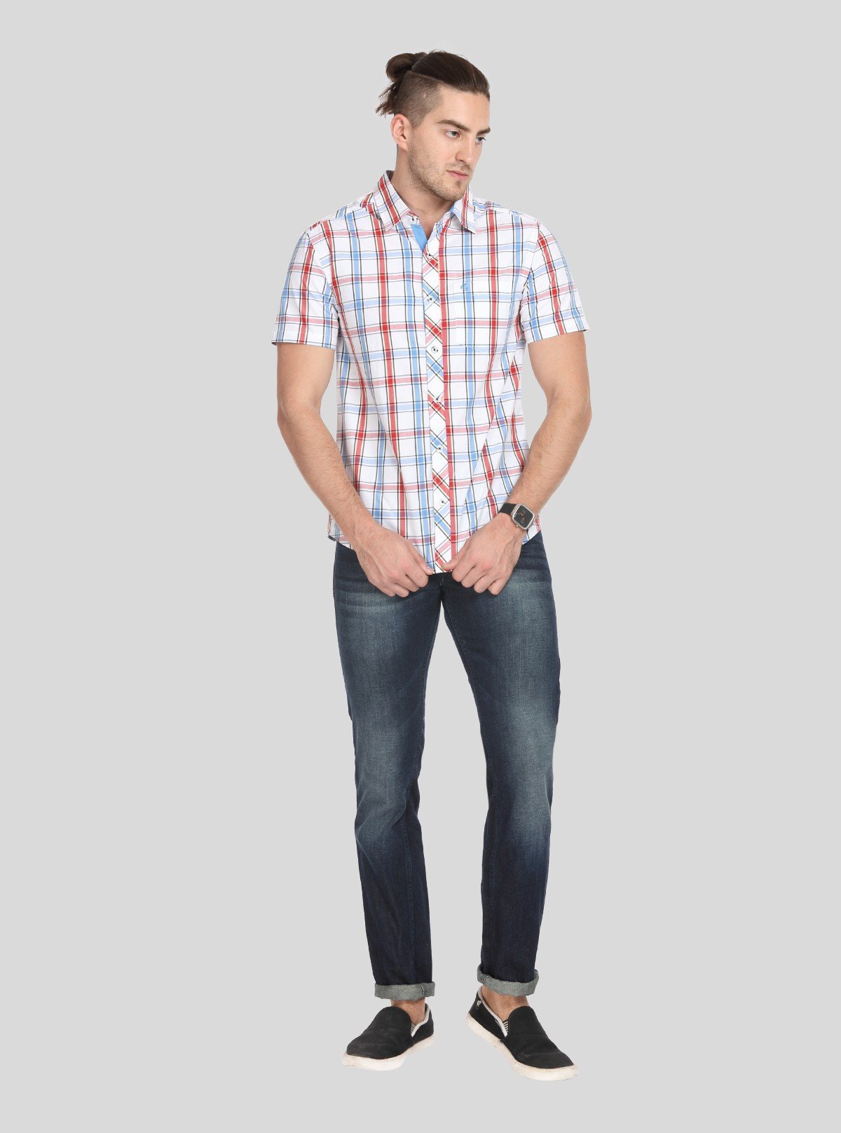 Men’s Red & Blue Checked Slim Fit Shirt – Stylish Casual Wear by Boer & Fitch - Boer and Fitch