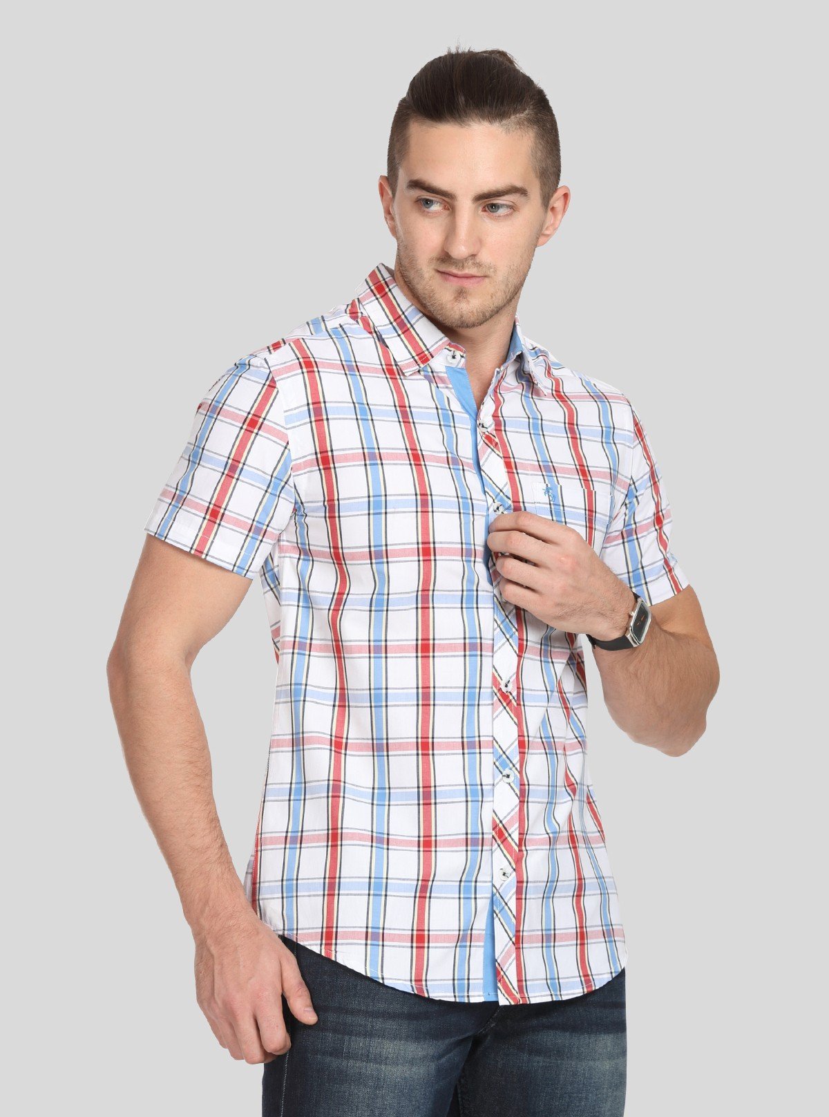 Men’s Red & Blue Checked Slim Fit Shirt – Stylish Casual Wear by Boer & Fitch - Boer and Fitch