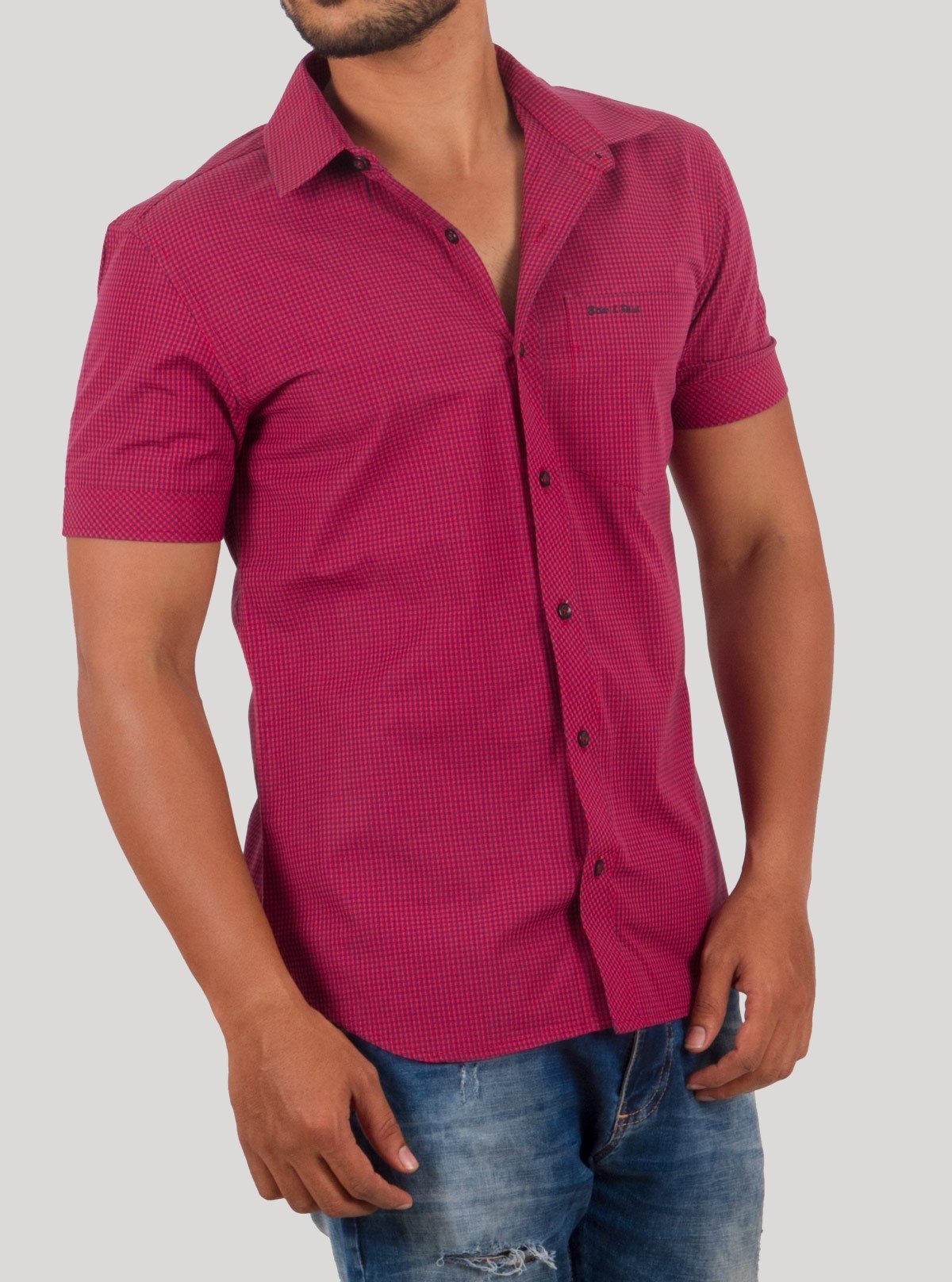 Men’s Red Checkered Short Sleeve Cotton Shirt – Casual Style by Boer and Fitch - Boer and Fitch