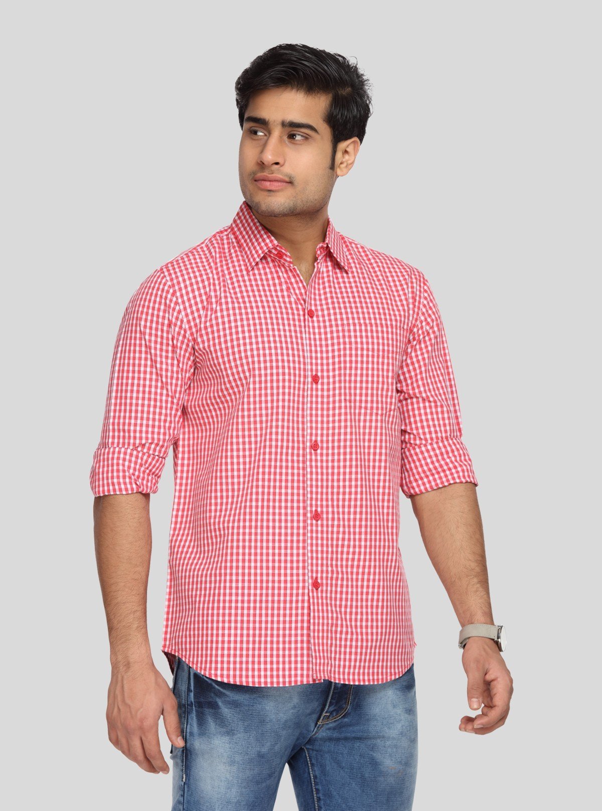 Men’s Red Patterned Checked Full Sleeve Shirt – Smart Casual Wear Essential - Boer and Fitch