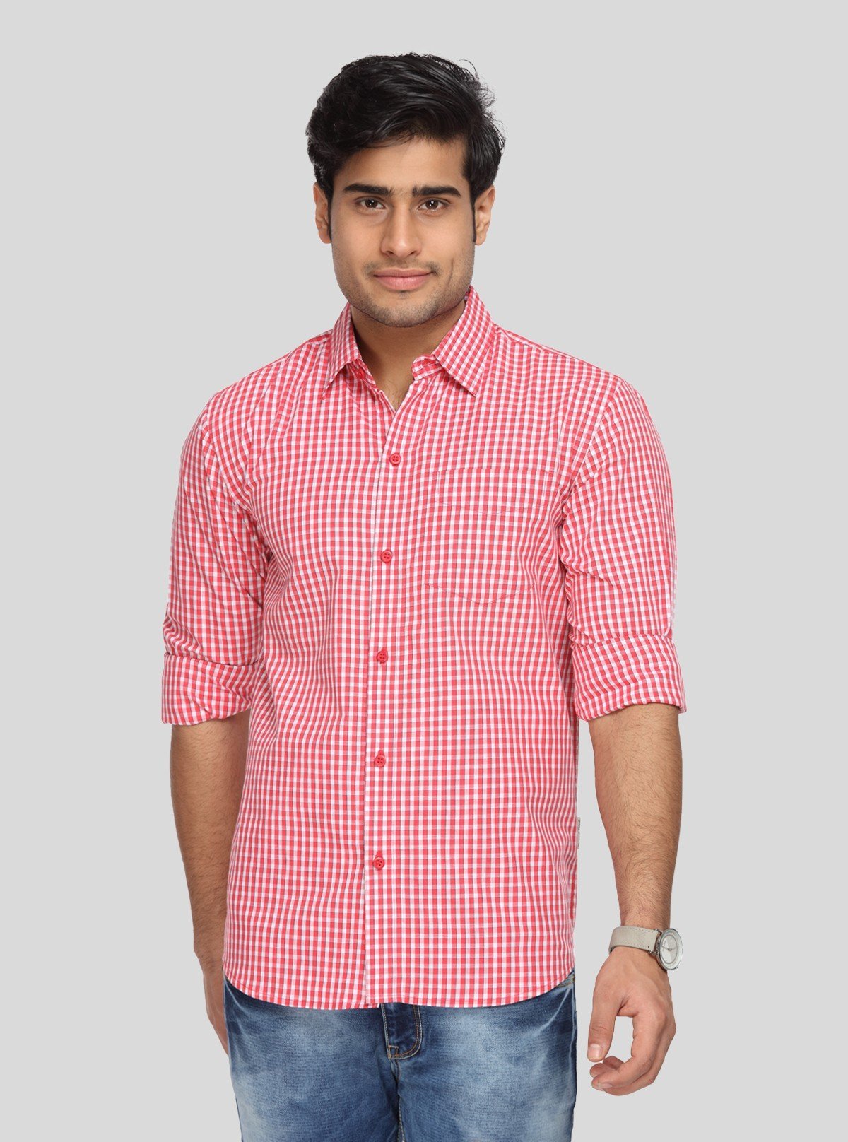 Men’s Red Patterned Checked Full Sleeve Shirt – Smart Casual Wear Essential - Boer and Fitch
