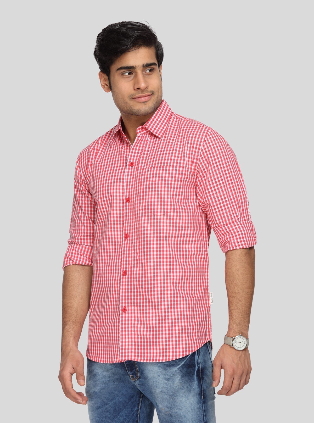 Men’s Red Patterned Checked Full Sleeve Shirt – Smart Casual Wear Essential - Boer and Fitch