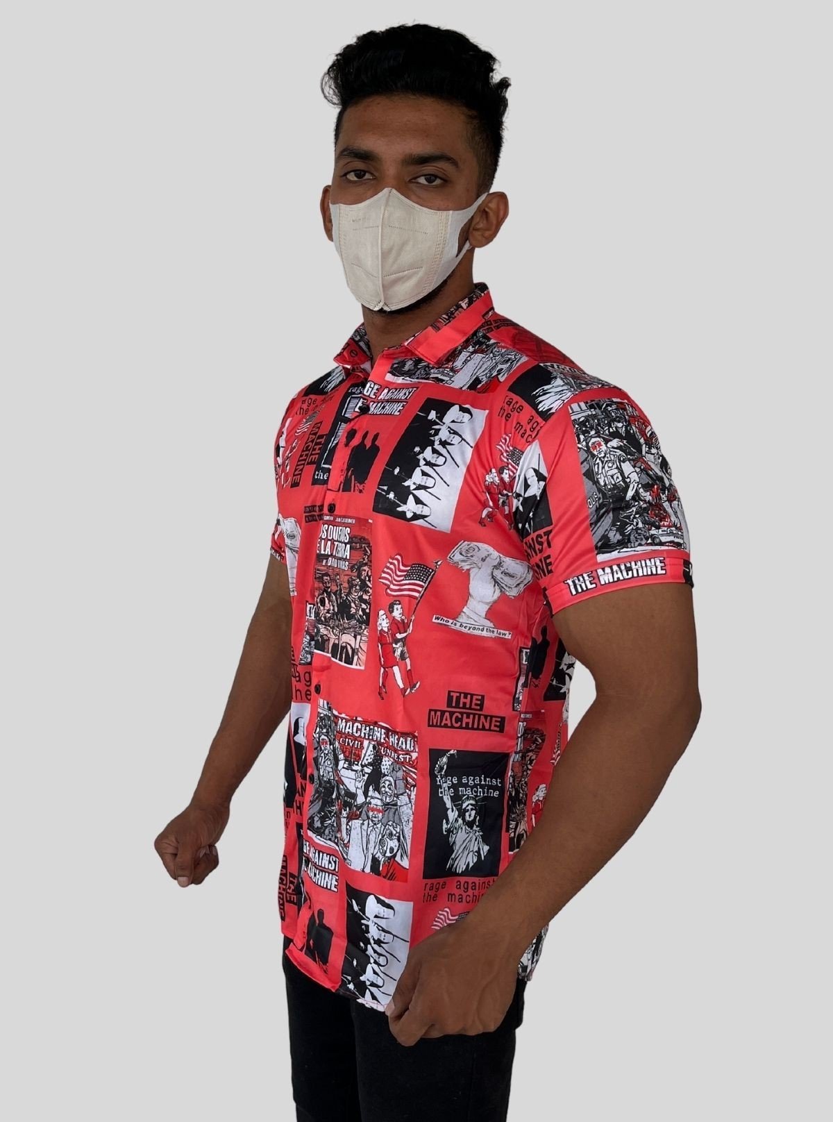 Men’s Red Photo Printed Poly Shirt – Bold & Artistic Casual Wear by Boer & Fitch - Boer and Fitch