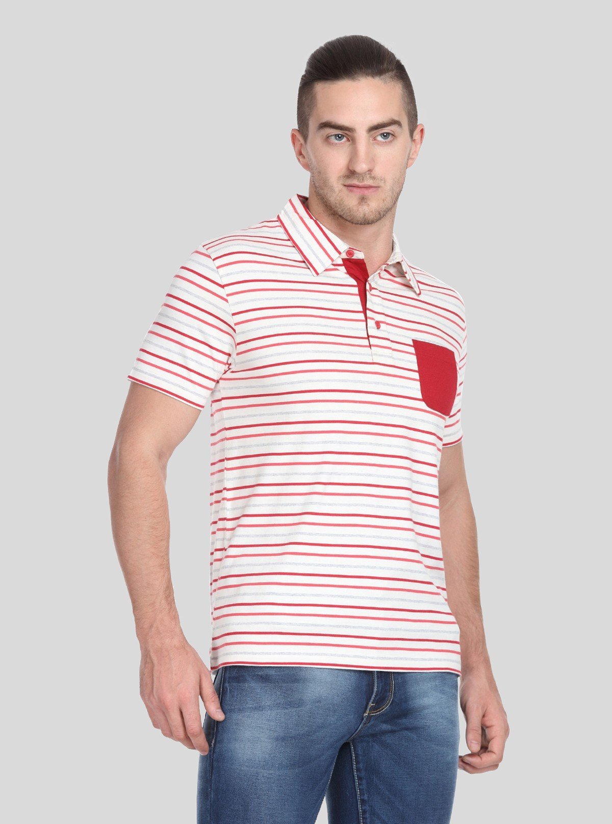 Men’s Red Striped Polo T-Shirt with Patch Pocket – Smart, Bold & Everyday Ready - Boer and Fitch