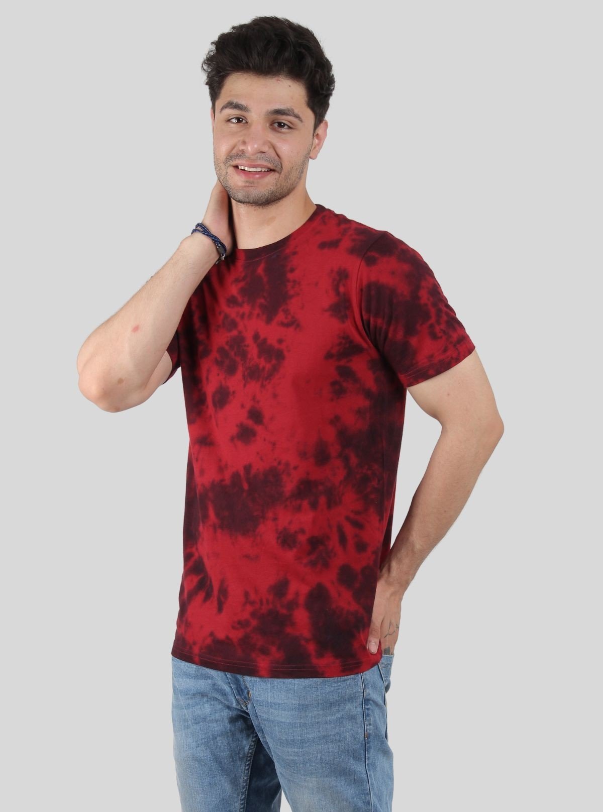 Men’s Red Tie and Dye T-Shirt – Vibrant Street Style Cotton Tee - Boer and Fitch