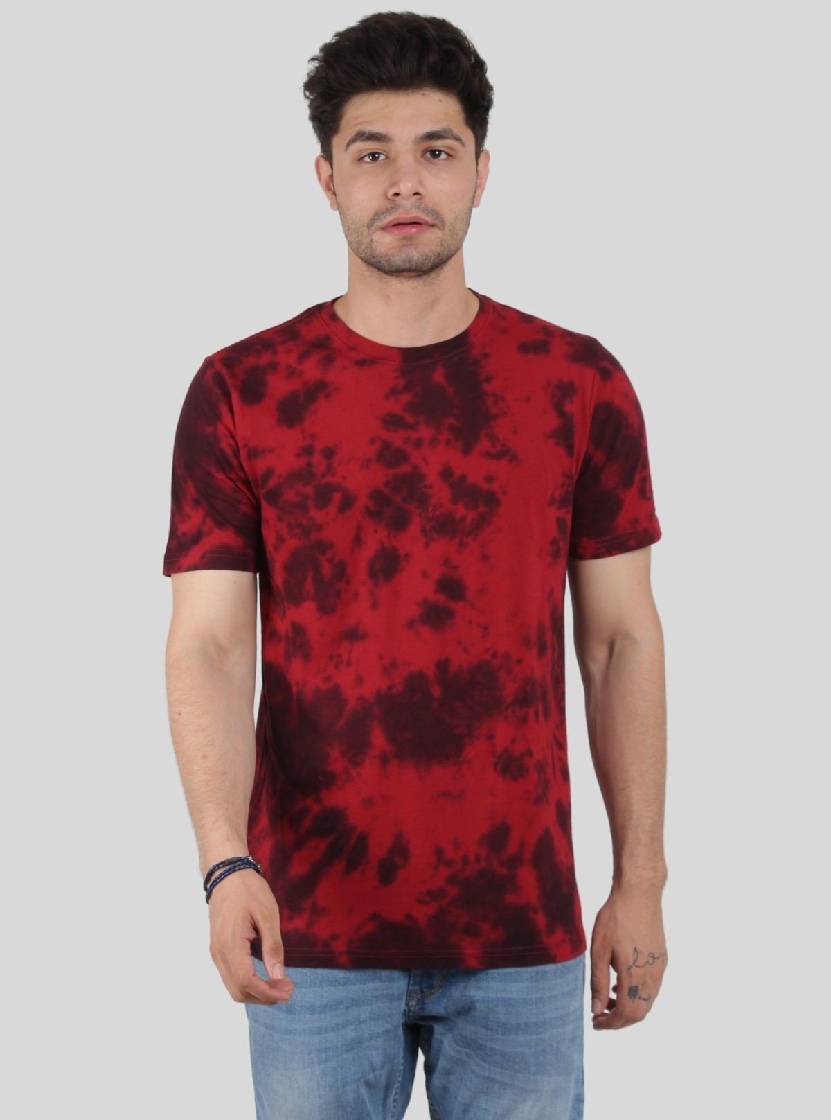 Men’s Red Tie and Dye T-Shirt – Vibrant Street Style Cotton Tee - Boer and Fitch