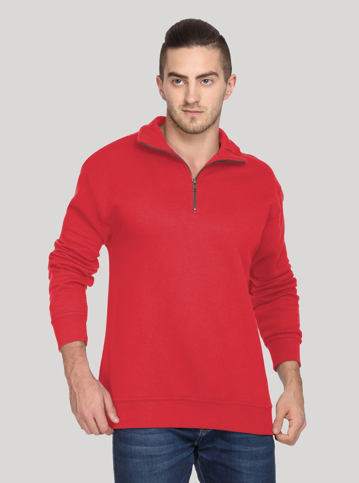 Men’s Red Zipper Collar Cardigan – Bold Comfort with Modern Flair - Boer and Fitch