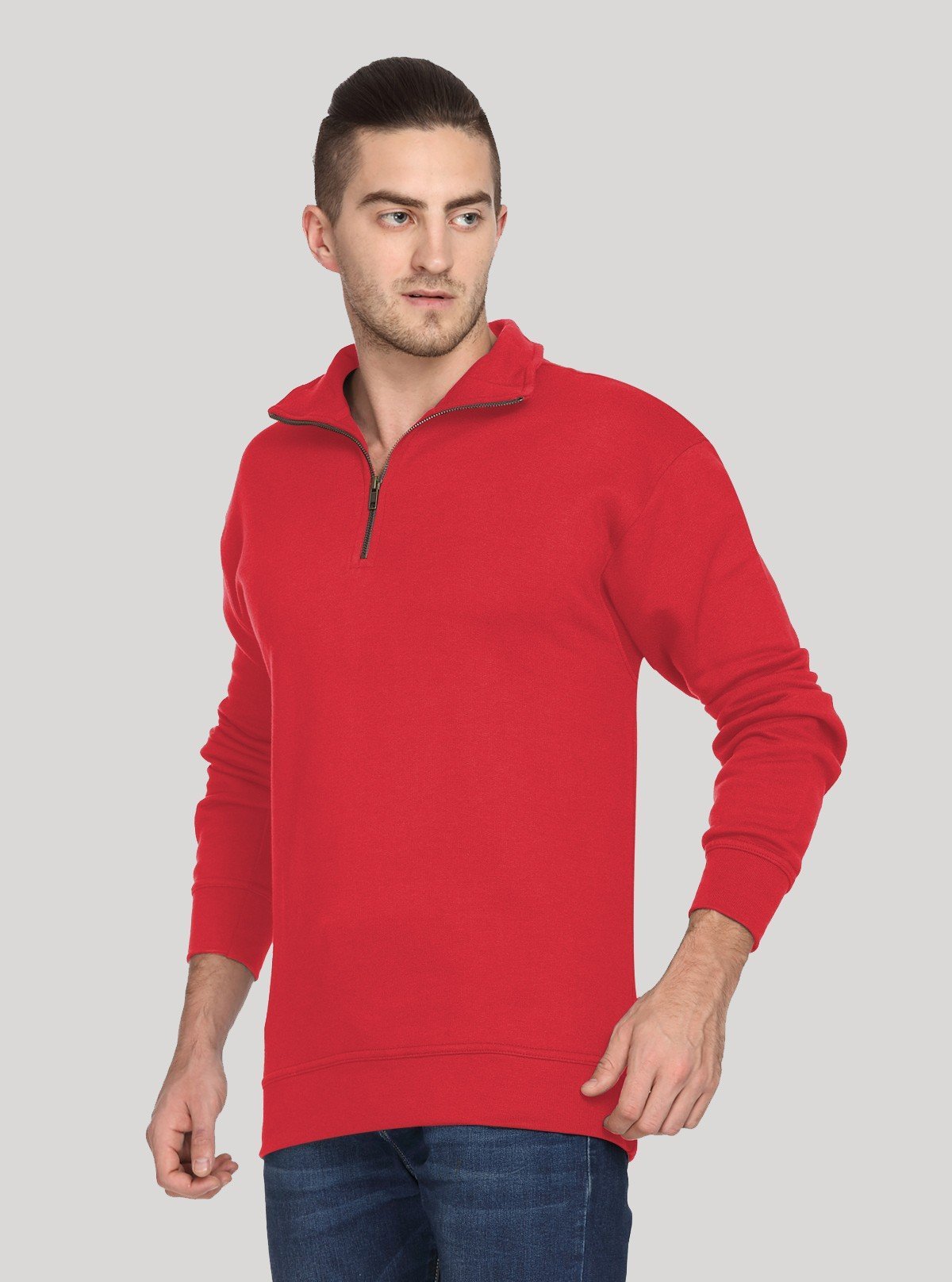 Men’s Red Zipper Collar Cardigan – Bold Comfort with Modern Flair - Boer and Fitch