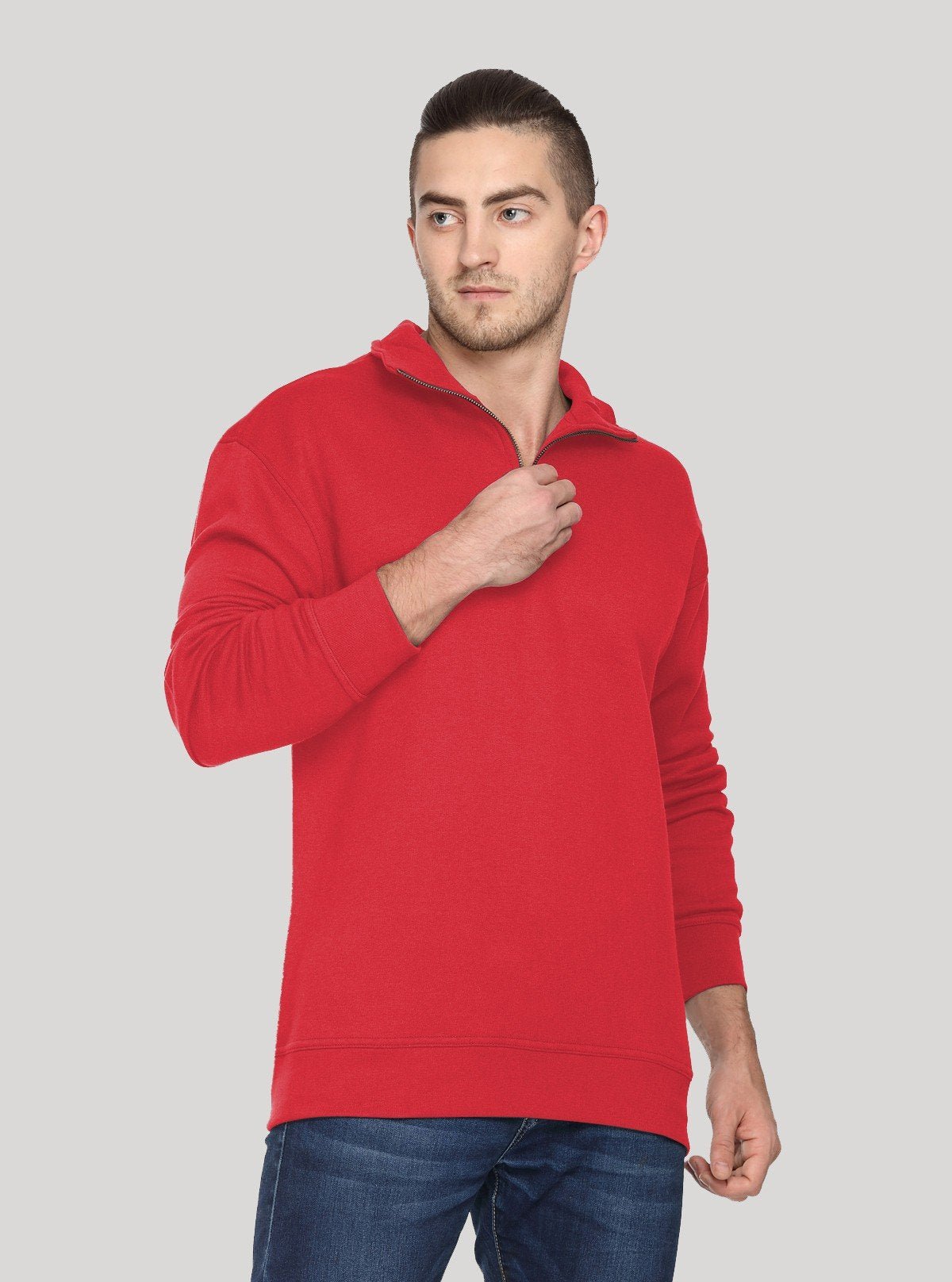 Men’s Red Zipper Collar Cardigan – Bold Comfort with Modern Flair - Boer and Fitch