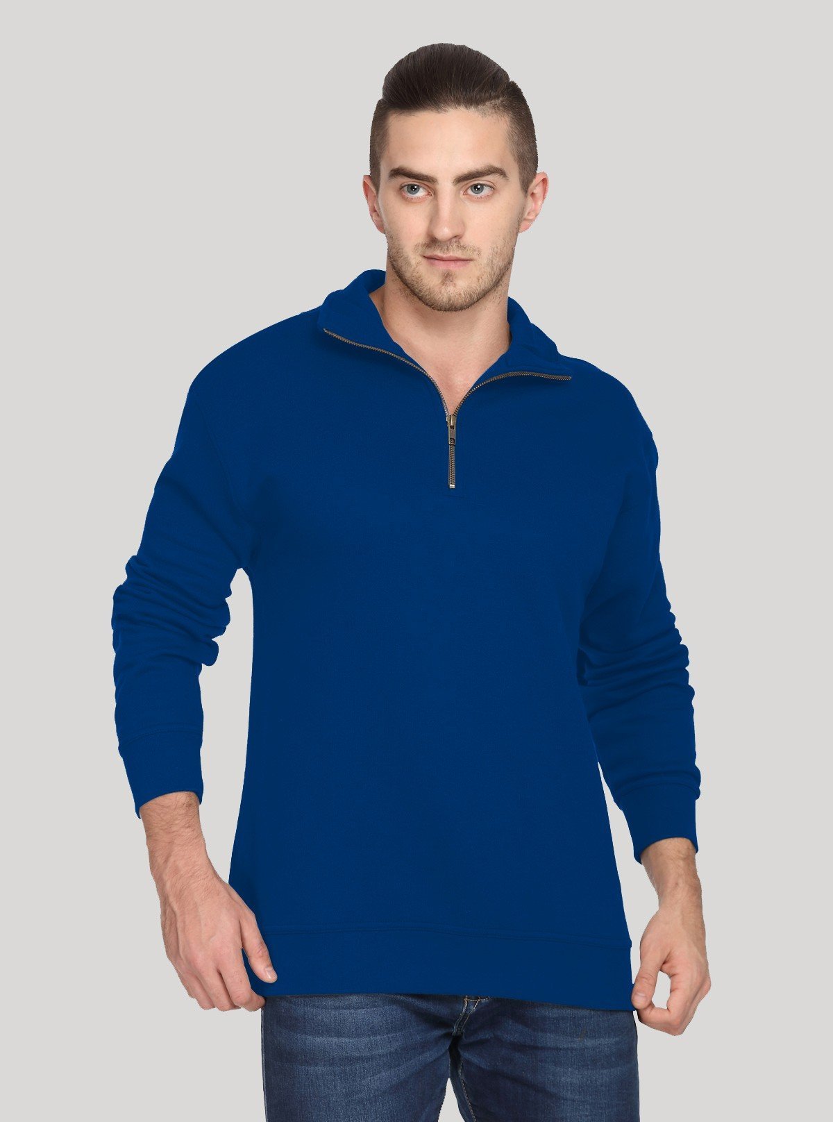 Men’s Royal Blue Zipper Collar Cardigan – Bold Comfort & Classic Fit - Boer and Fitch