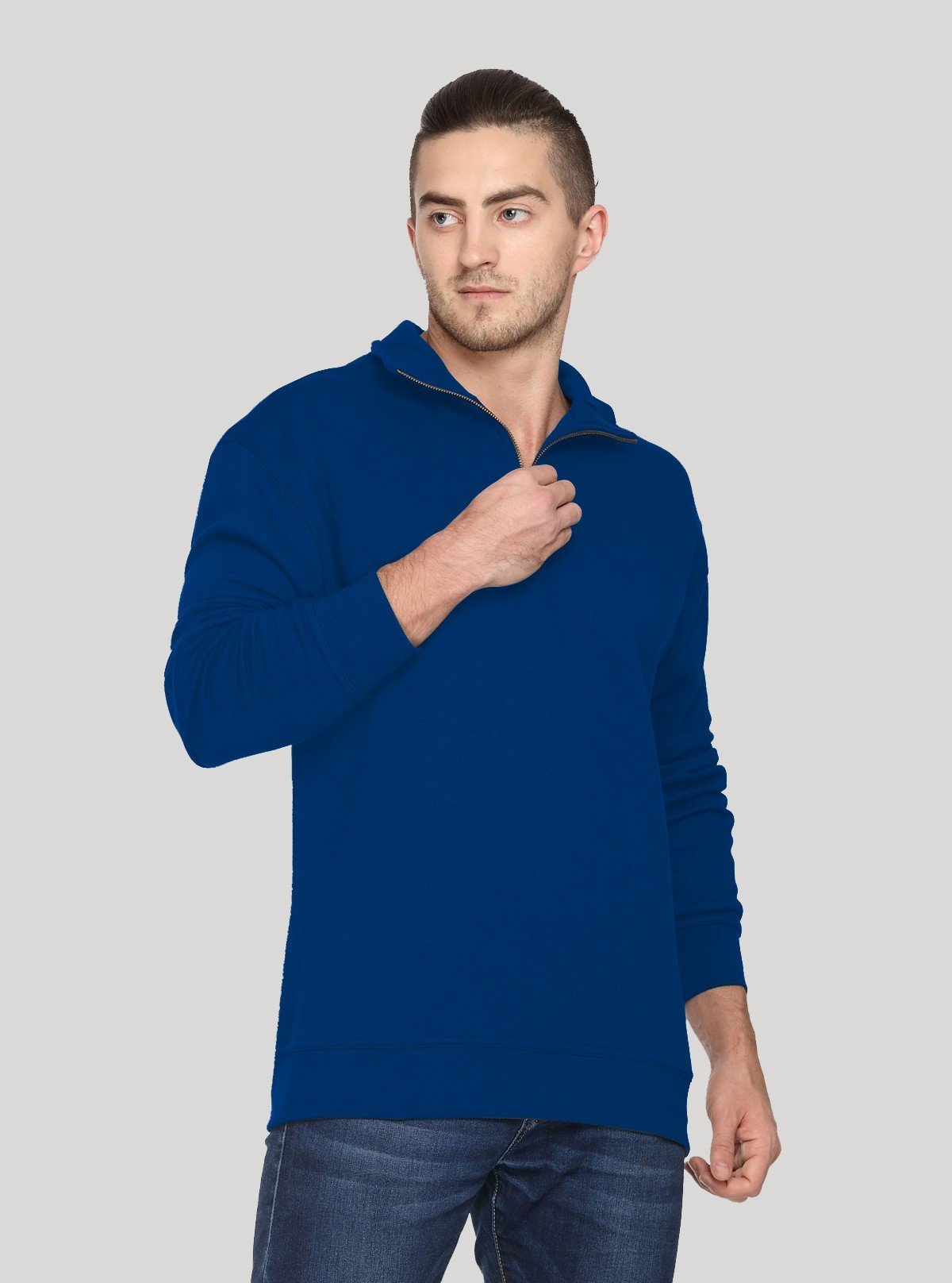 Men’s Royal Blue Zipper Collar Cardigan – Bold Comfort & Classic Fit - Boer and Fitch