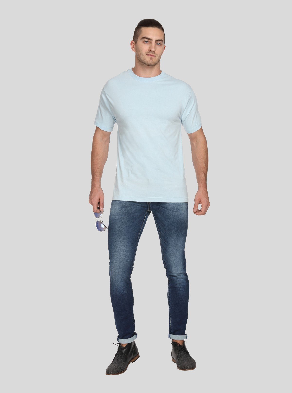 Men's Sea Blue Basic Crew Neck T-Shirt – Cool Comfort with Everyday Style - Boer and Fitch