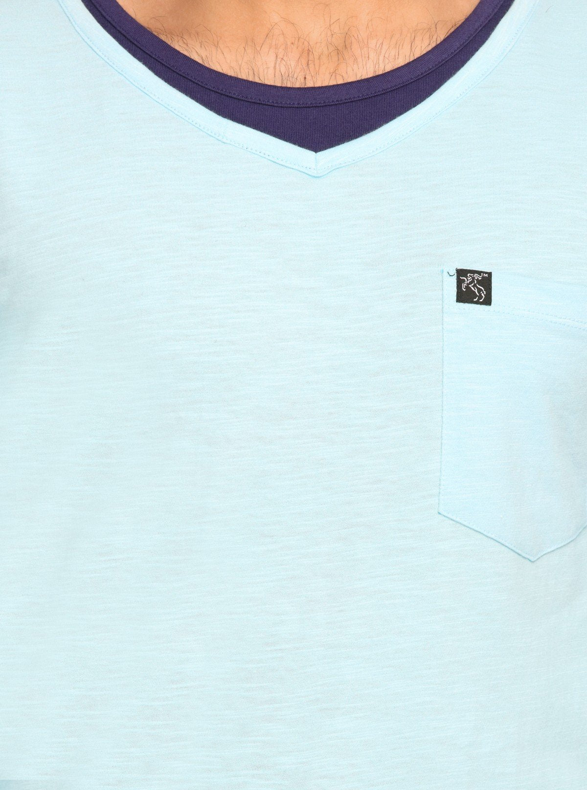 Men's Sea Blue V - Neck Slub Jersey Full Sleeve T-Shirt – Relaxed Style & Texture - Boer and Fitch