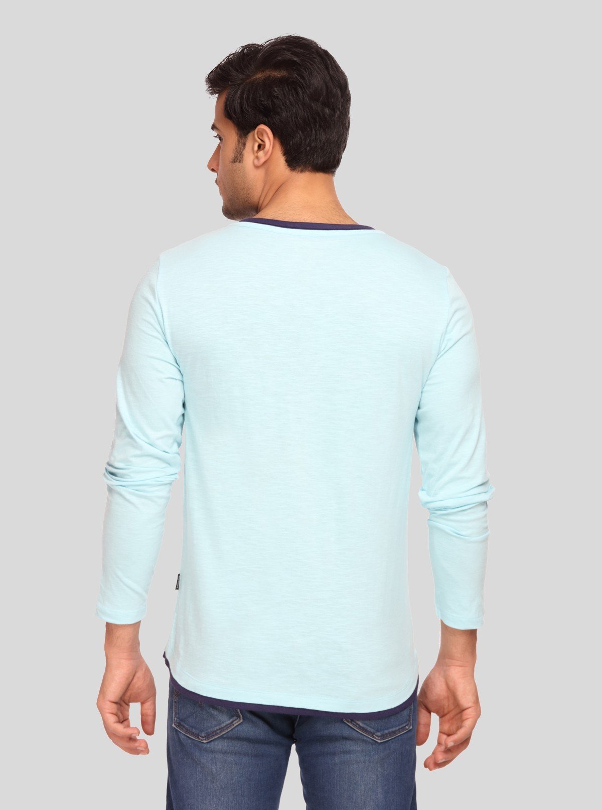 Men's Sea Blue V - Neck Slub Jersey Full Sleeve T-Shirt – Relaxed Style & Texture - Boer and Fitch