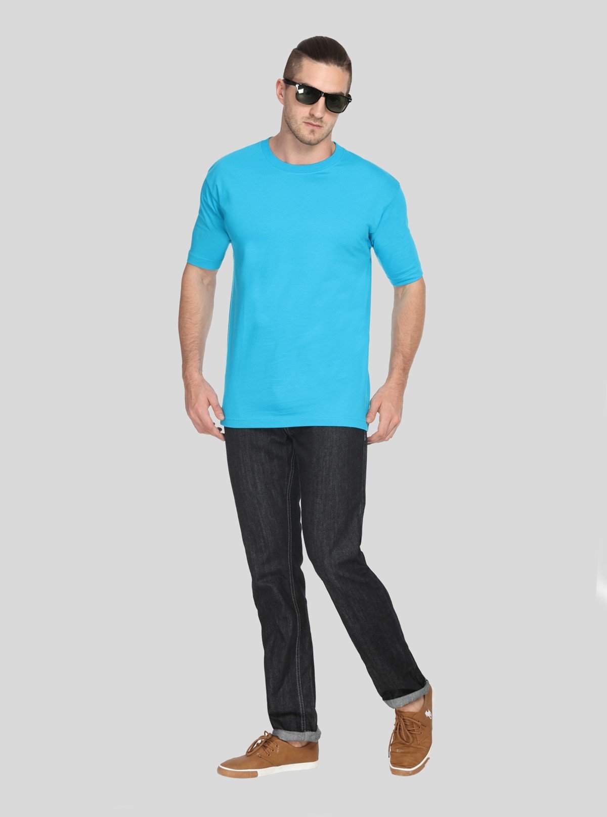 Men's Sky Blue Basic Crew Neck T-Shirt – Light, Cool & Everyday Essential - Boer and Fitch