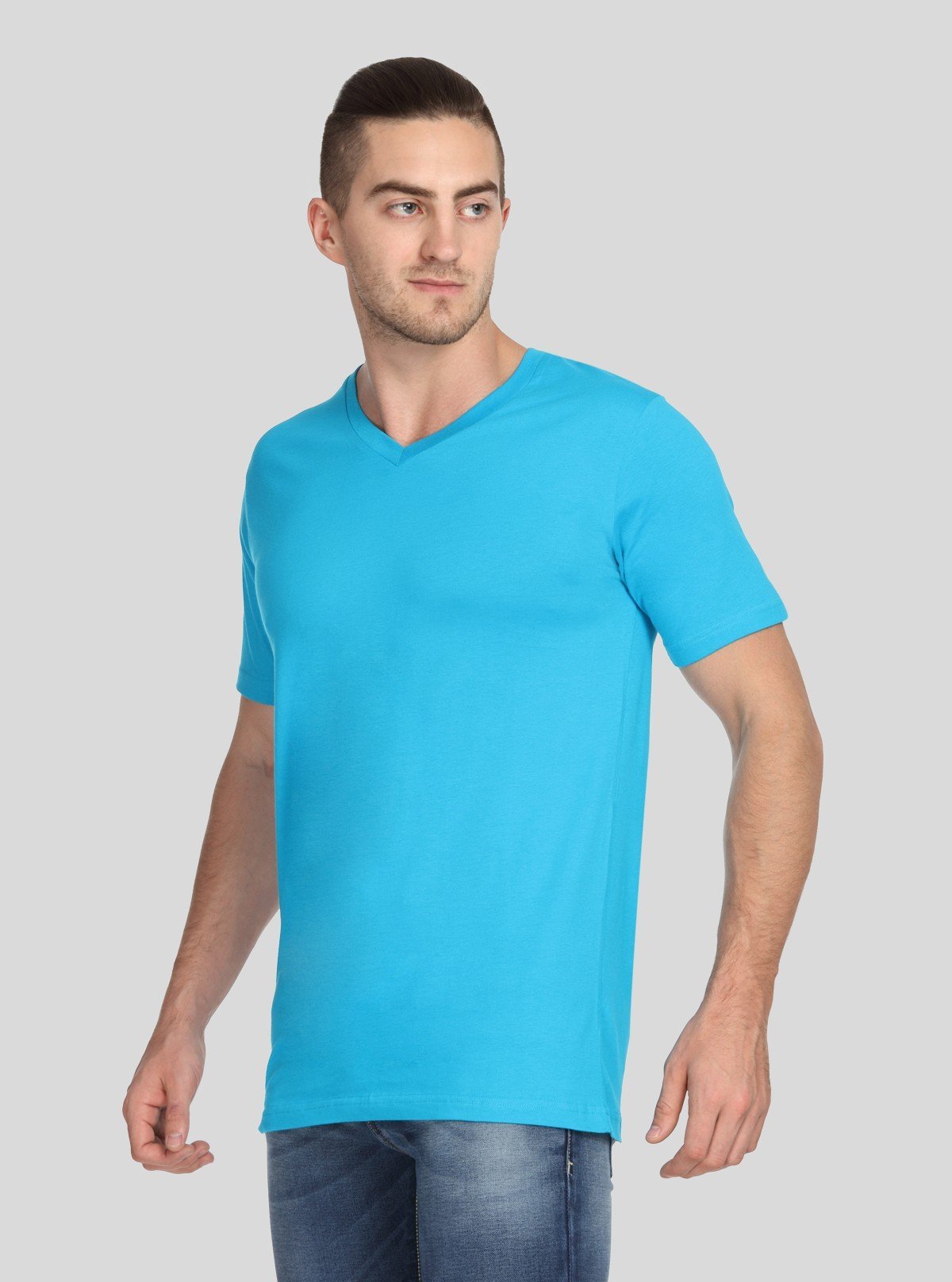 Men’s Sky Blue Basic V - Neck T-Shirt – Soft Cotton Casual Everyday Tee - Boer and Fitch