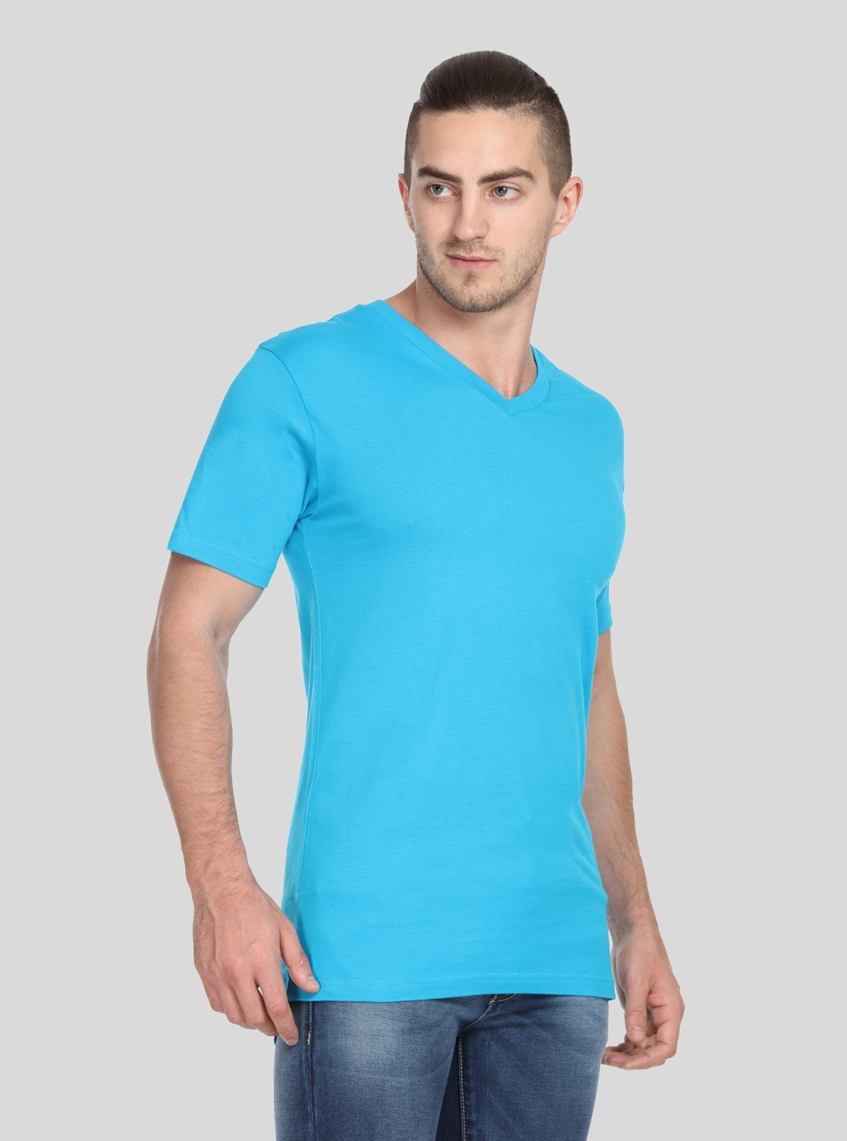 Men’s Sky Blue Basic V - Neck T-Shirt – Soft Cotton Casual Everyday Tee - Boer and Fitch