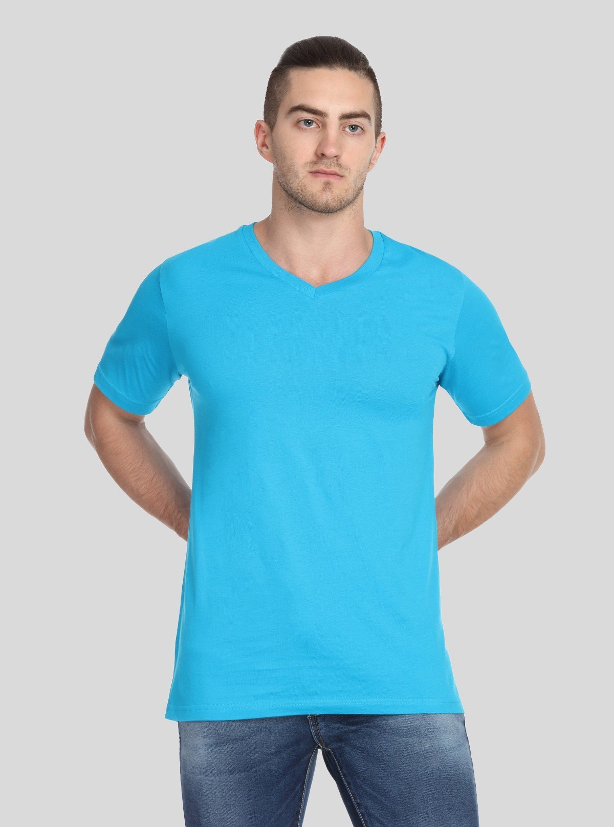 Men’s Sky Blue Basic V - Neck T-Shirt – Soft Cotton Casual Everyday Tee - Boer and Fitch