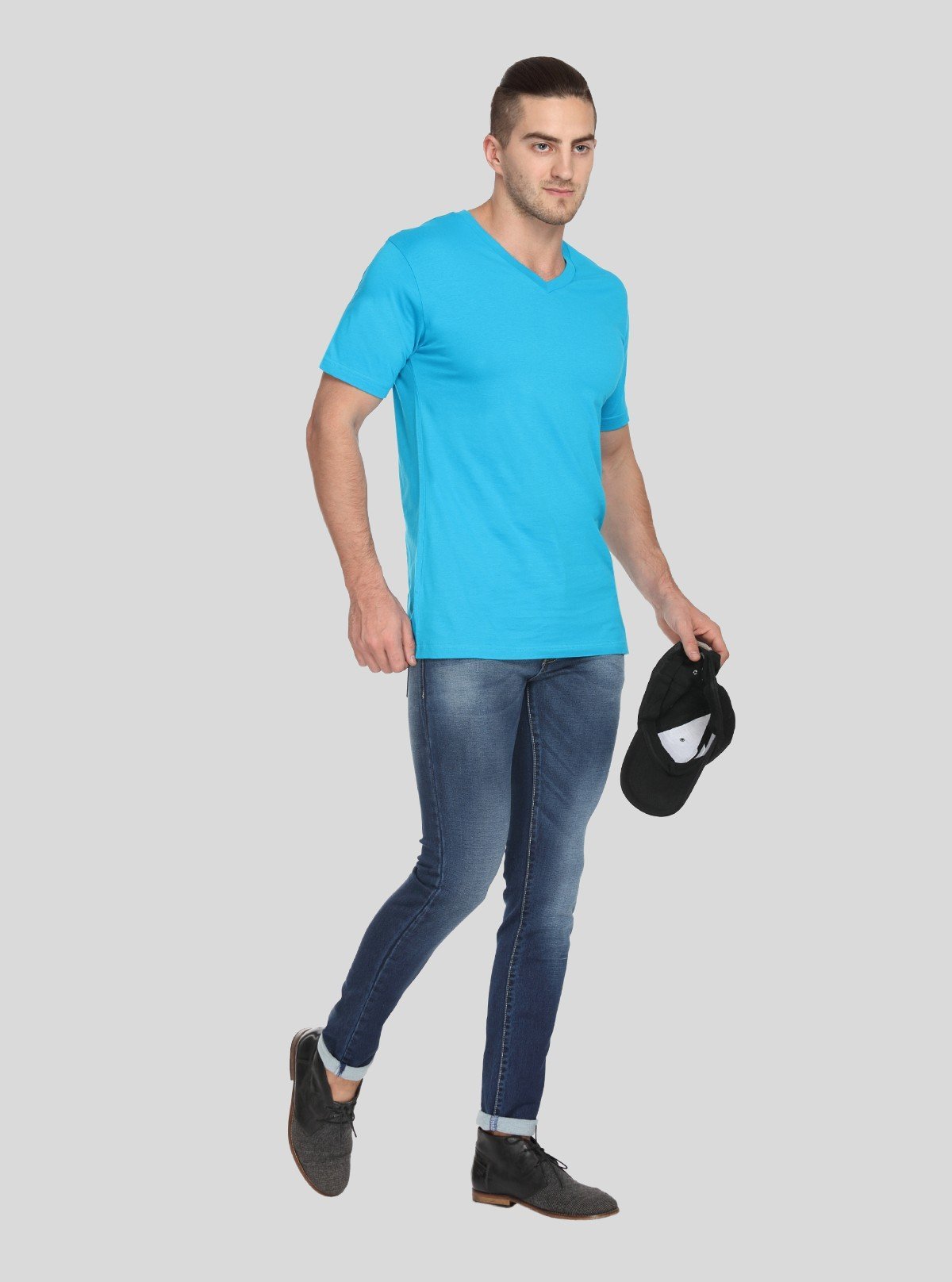 Men’s Sky Blue Basic V - Neck T-Shirt – Soft Cotton Casual Everyday Tee - Boer and Fitch