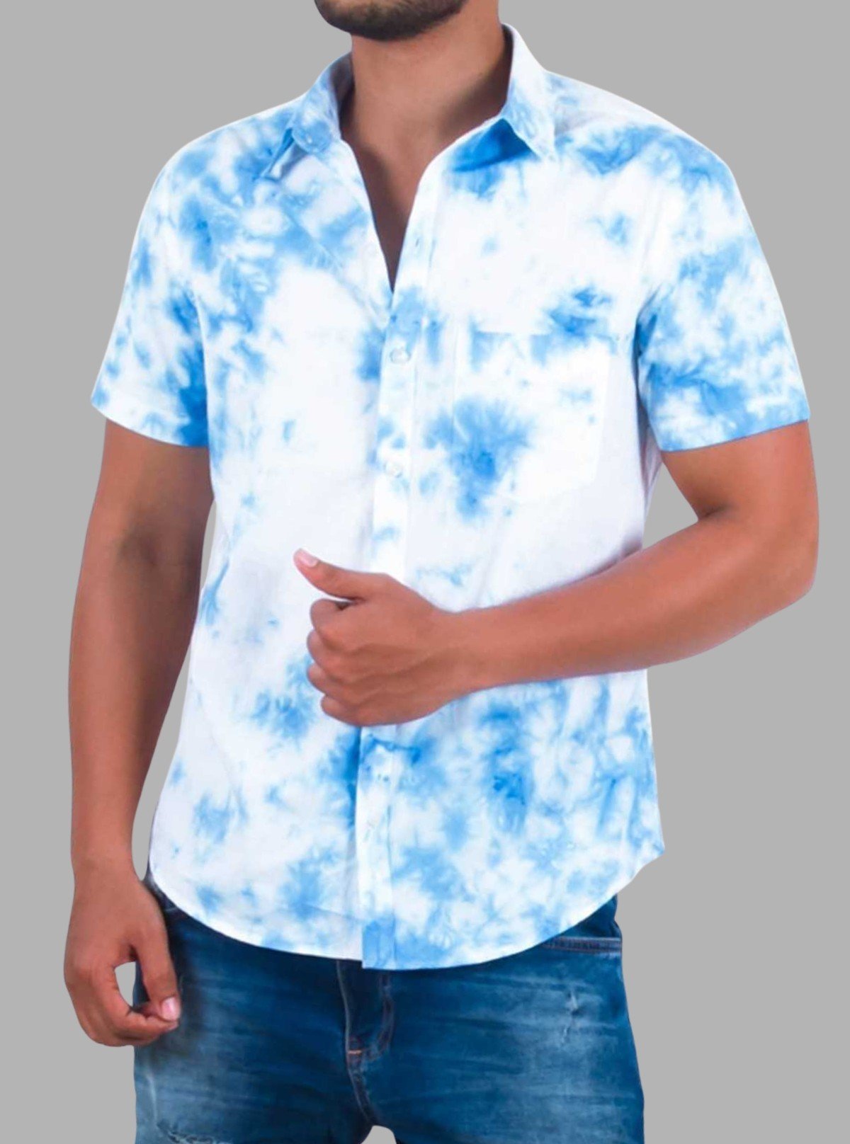 Men’s Sky Blue Tie & Dye Half Sleeve Shirt – Trendy & Comfortable | Boer & Fitch - Boer and Fitch