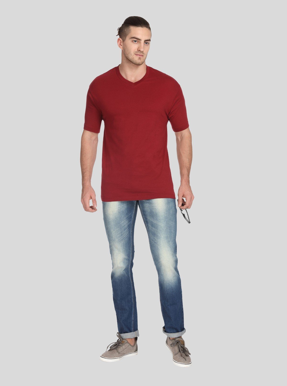 Men’s Soft Burgundy Basic V - Neck T-Shirt – Classic Fit Cotton Tee - Boer and Fitch