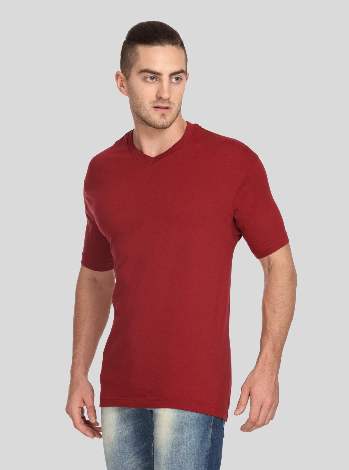 Men’s Soft Burgundy Basic V - Neck T-Shirt – Classic Fit Cotton Tee - Boer and Fitch