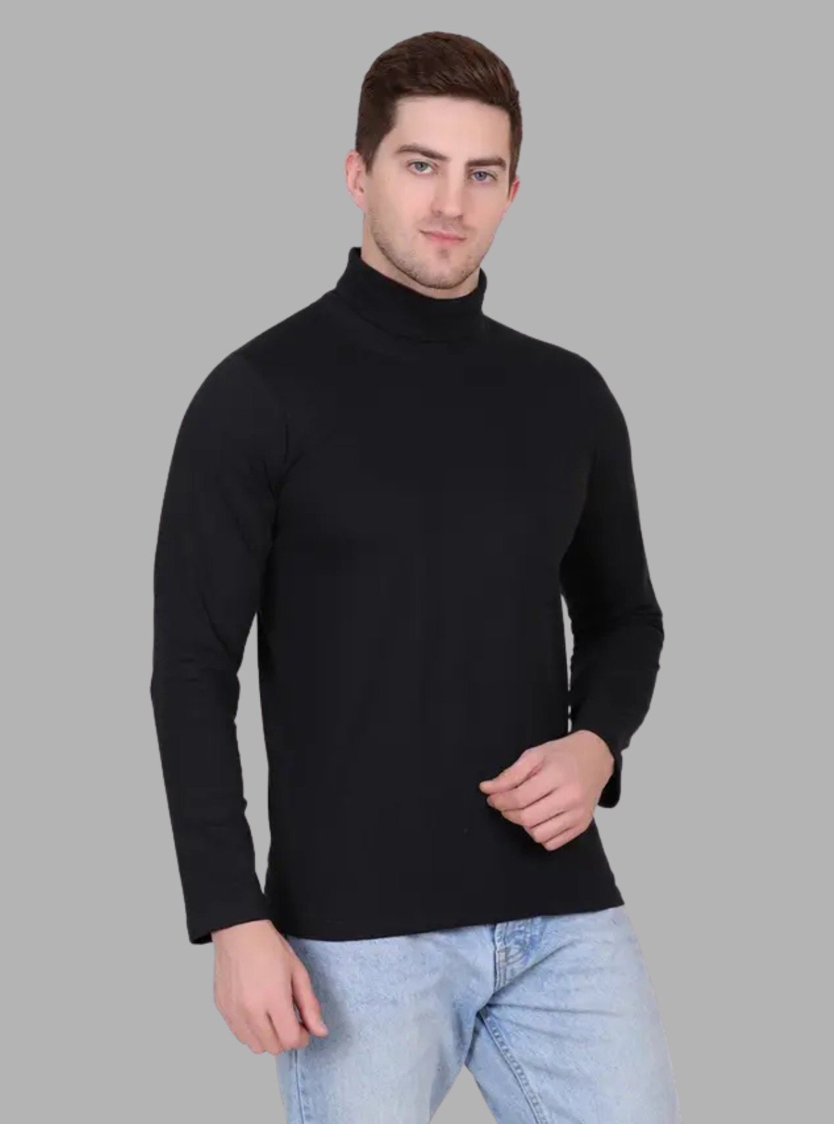 Men's Solid Black High Neck T-Shirt – Stylish Cotton Tee by Boer and Fitch - Boer and Fitch