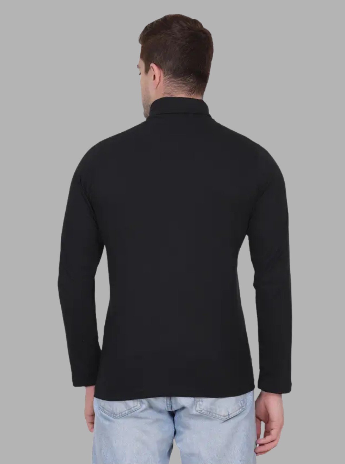 Men's Solid Black High Neck T-Shirt – Stylish Cotton Tee by Boer and Fitch - Boer and Fitch